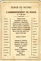Dîner du 01 mai 1878 Réunion des Notaires de l‘Arrondissement de Namur Hôtel d‘Harscamps