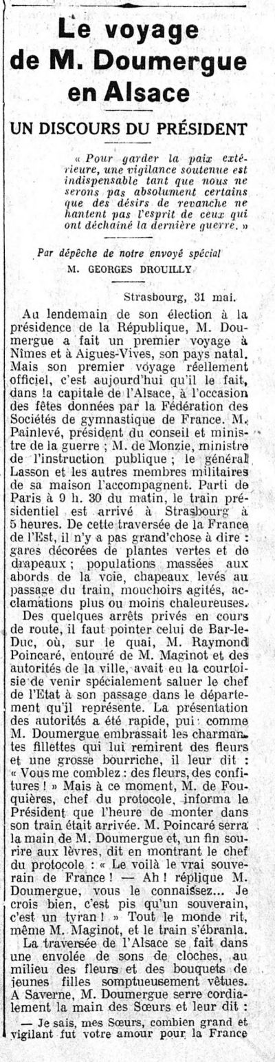 Le Gaulois du 01 juin 1925 Source: Gallica.bnf.fr