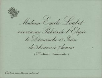 Invitation Mme Loubet Bal à l‘Elysée Dimanche 18-06-1905