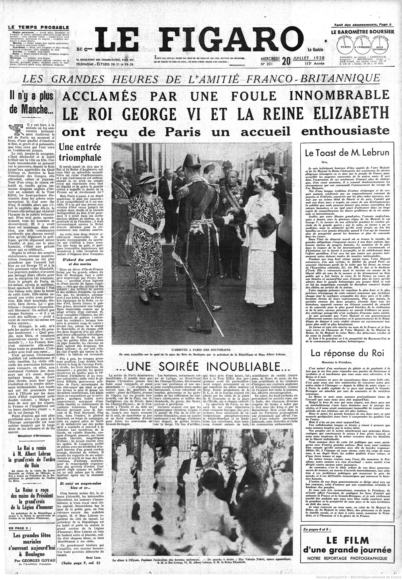 Le Figaro du 20 juillet 1938 www.gallica.bnf.fr